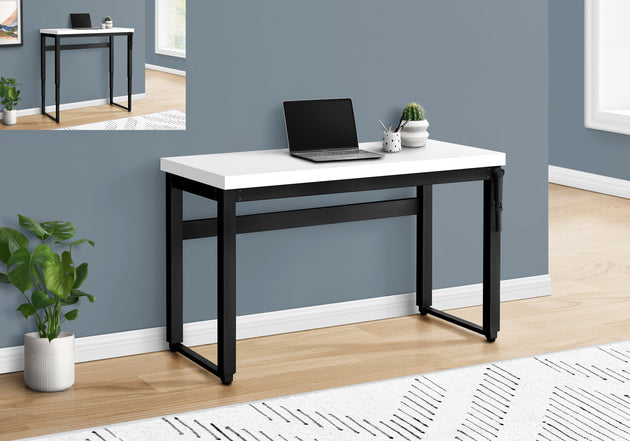I 7681 Computer Desk - 48"L / White / Adj.Height/ Black Metal - Furniture Depot (7881150890232)