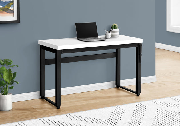 I 7681 Computer Desk - 48"L / White / Adj.Height/ Black Metal - Furniture Depot (7881150890232)