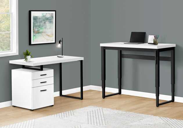 I 7681 Computer Desk - 48"L / White / Adj.Height/ Black Metal - Furniture Depot (7881150890232)