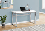 I 7683 Computer Desk - 48"L / White / Adj.Height/ Silver Metal - Furniture Depot