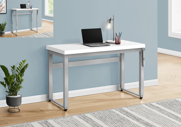 I 7683 Computer Desk - 48"L / White / Adj.Height/ Silver Metal - Furniture Depot