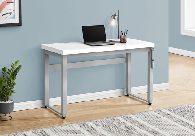 I 7683 Computer Desk - 48"L / White / Adj.Height/ Silver Metal - Furniture Depot