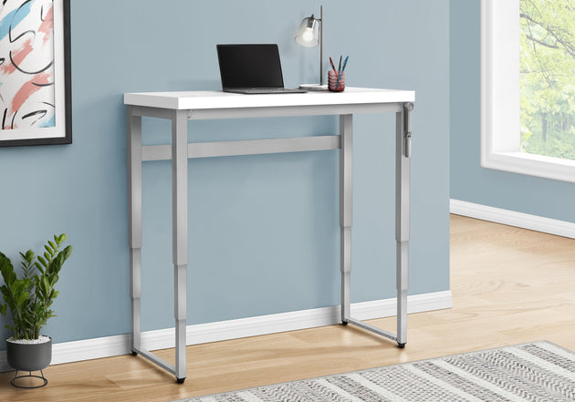 I 7683 Computer Desk - 48"L / White / Adj.Height/ Silver Metal - Furniture Depot