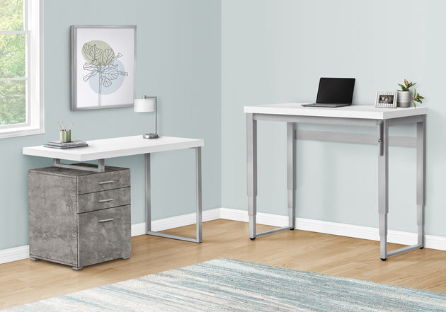 I 7683 Computer Desk - 48"L / White / Adj.Height/ Silver Metal - Furniture Depot