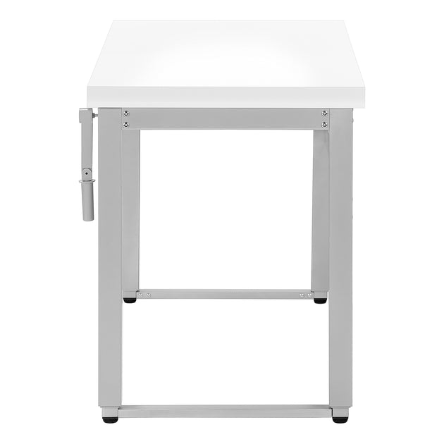 I 7683 Computer Desk - 48"L / White / Adj.Height/ Silver Metal - Furniture Depot