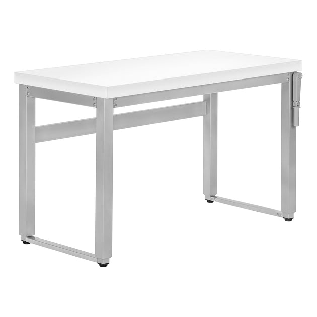 I 7683 Computer Desk - 48"L / White / Adj.Height/ Silver Metal - Furniture Depot