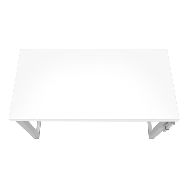 I 7683 Computer Desk - 48"L / White / Adj.Height/ Silver Metal - Furniture Depot