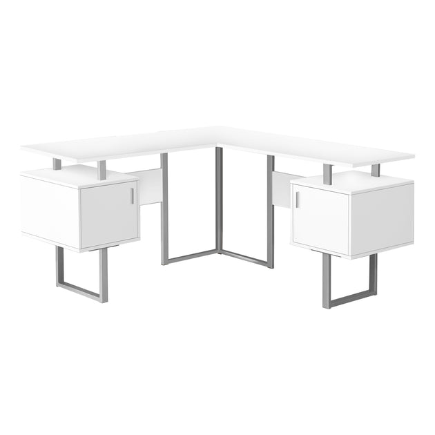 I 7695 Computer Desk - 58"L / White / Silver Metal Corner - Furniture Depot (7881151774968)
