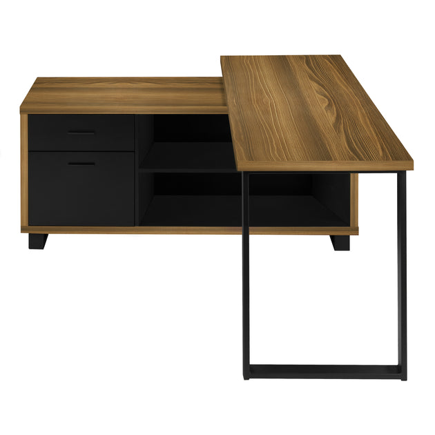 I 7711 Computer Desk - 72"L Walnut / Black Executive Corner - Furniture Depot