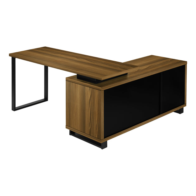 I 7711 Computer Desk - 72"L Walnut / Black Executive Corner - Furniture Depot