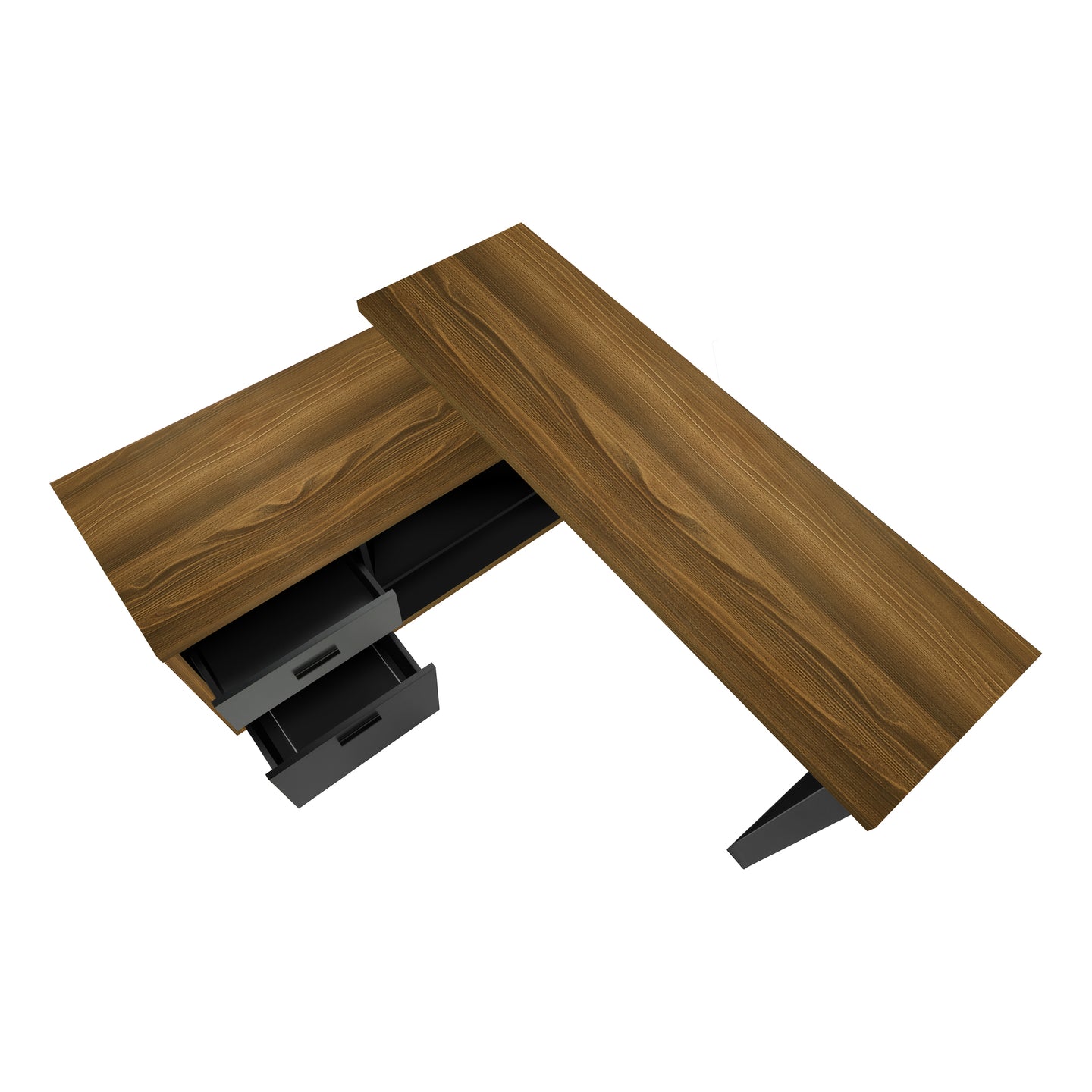 I 7711 Computer Desk - 72"L Walnut / Black Executive Corner - Furniture Depot