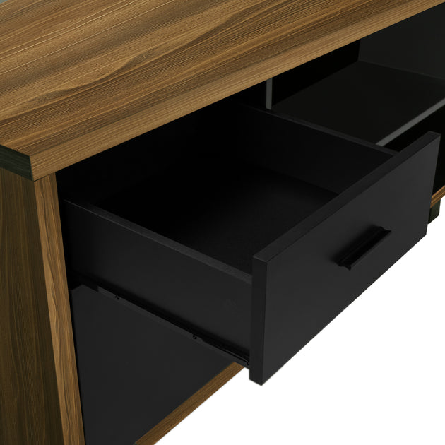I 7711 Computer Desk - 72"L Walnut / Black Executive Corner - Furniture Depot