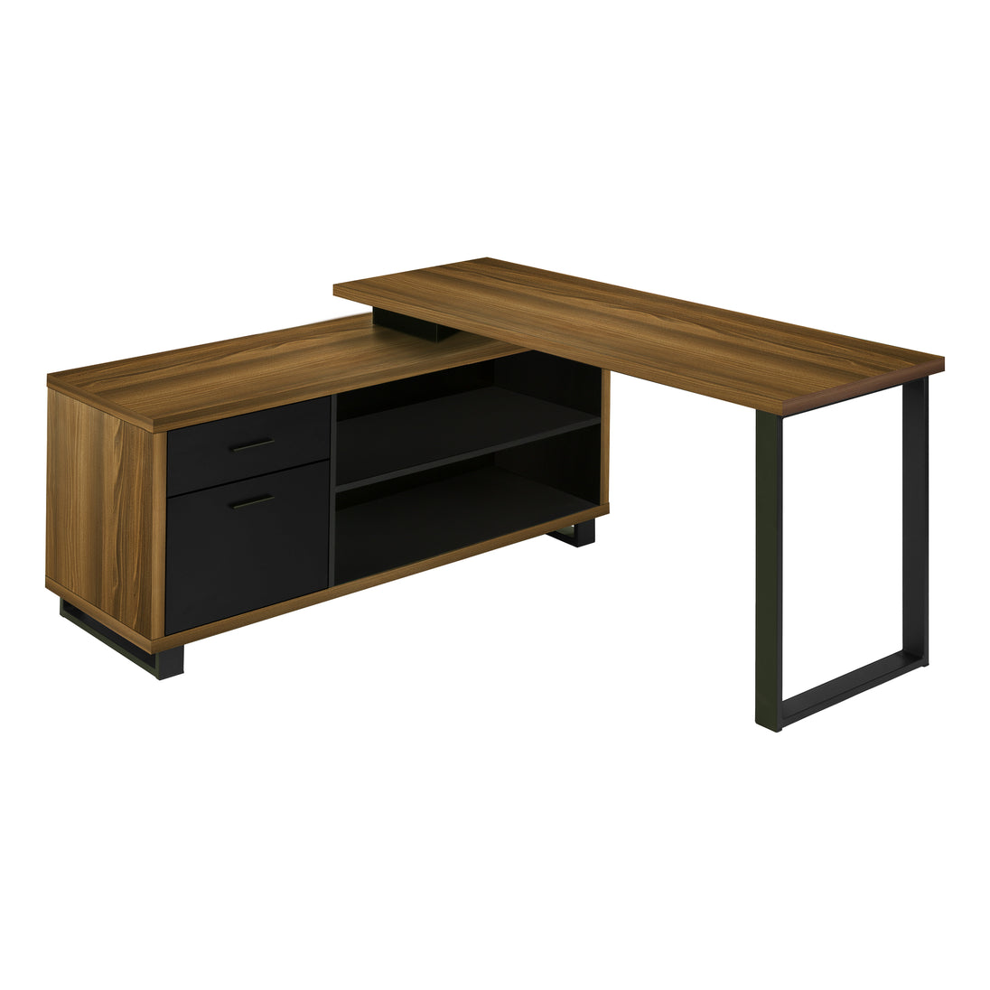 I 7711 Computer Desk - 72"L Walnut / Black Executive Corner - Furniture Depot