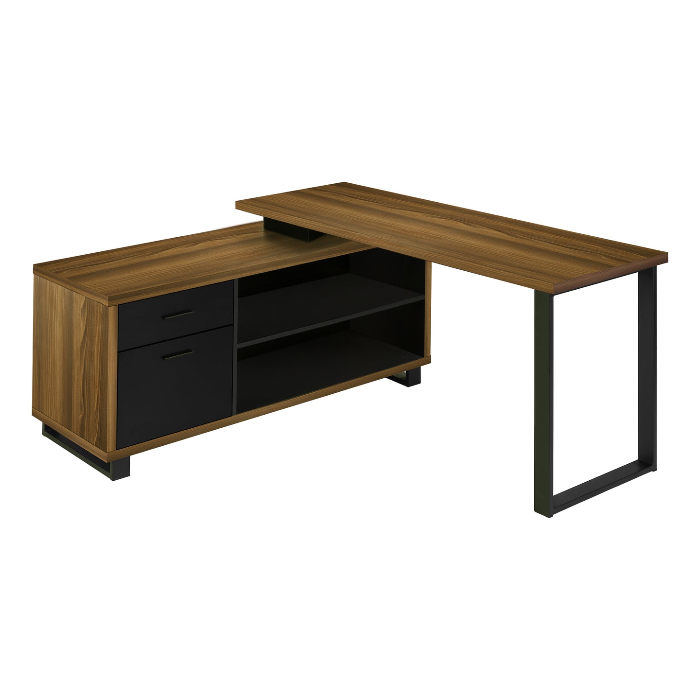 I 7711 Computer Desk - 72"L Walnut / Black Executive Corner - Furniture Depot