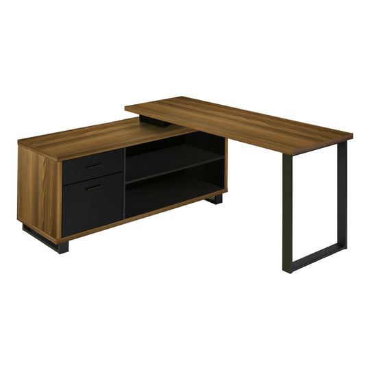 I 7711 Computer Desk - 72"L Walnut / Black Executive Corner - Furniture Depot