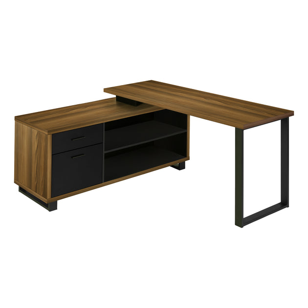 I 7711 Computer Desk - 72"L Walnut / Black Executive Corner - Furniture Depot