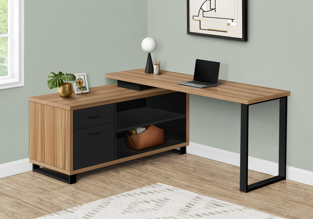 I 7712 Computer Desk - 72"L Reclaimed / Black Executive Corner - Furniture Depot