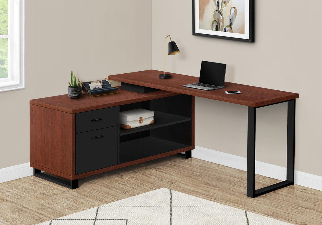 I 7713 Computer Desk - 72"L Cherry / Black Executive Corner - Furniture Depot