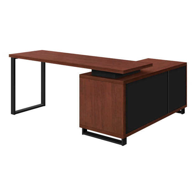 I 7713 Computer Desk - 72"L Cherry / Black Executive Corner - Furniture Depot