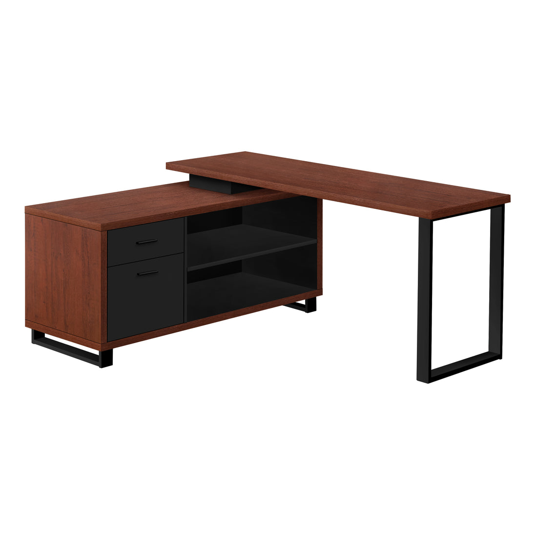 I 7713 Computer Desk - 72"L Cherry / Black Executive Corner - Furniture Depot