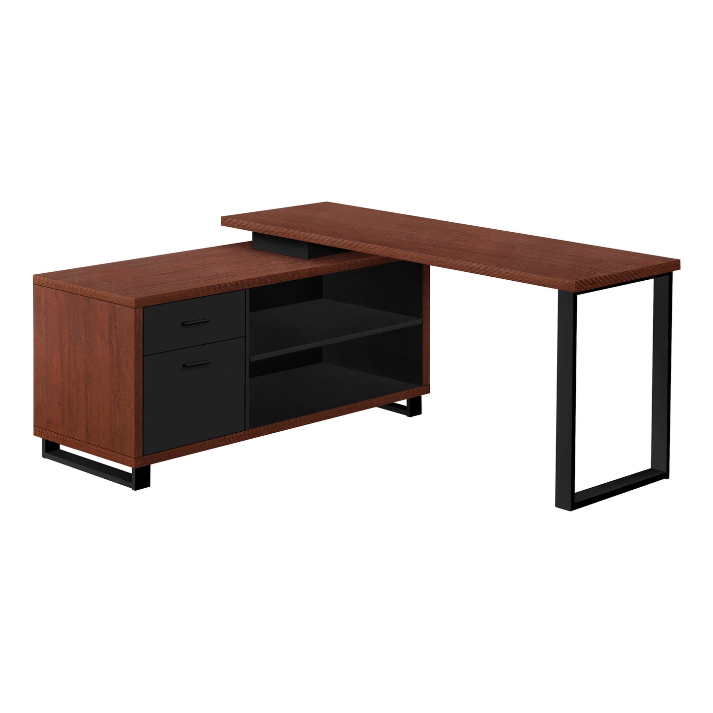 I 7713 Computer Desk - 72"L Cherry / Black Executive Corner - Furniture Depot