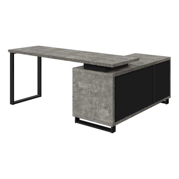 I 7714 Computer Desk - 72"L Grey Concrete/Black Executive Corner - Furniture Depot