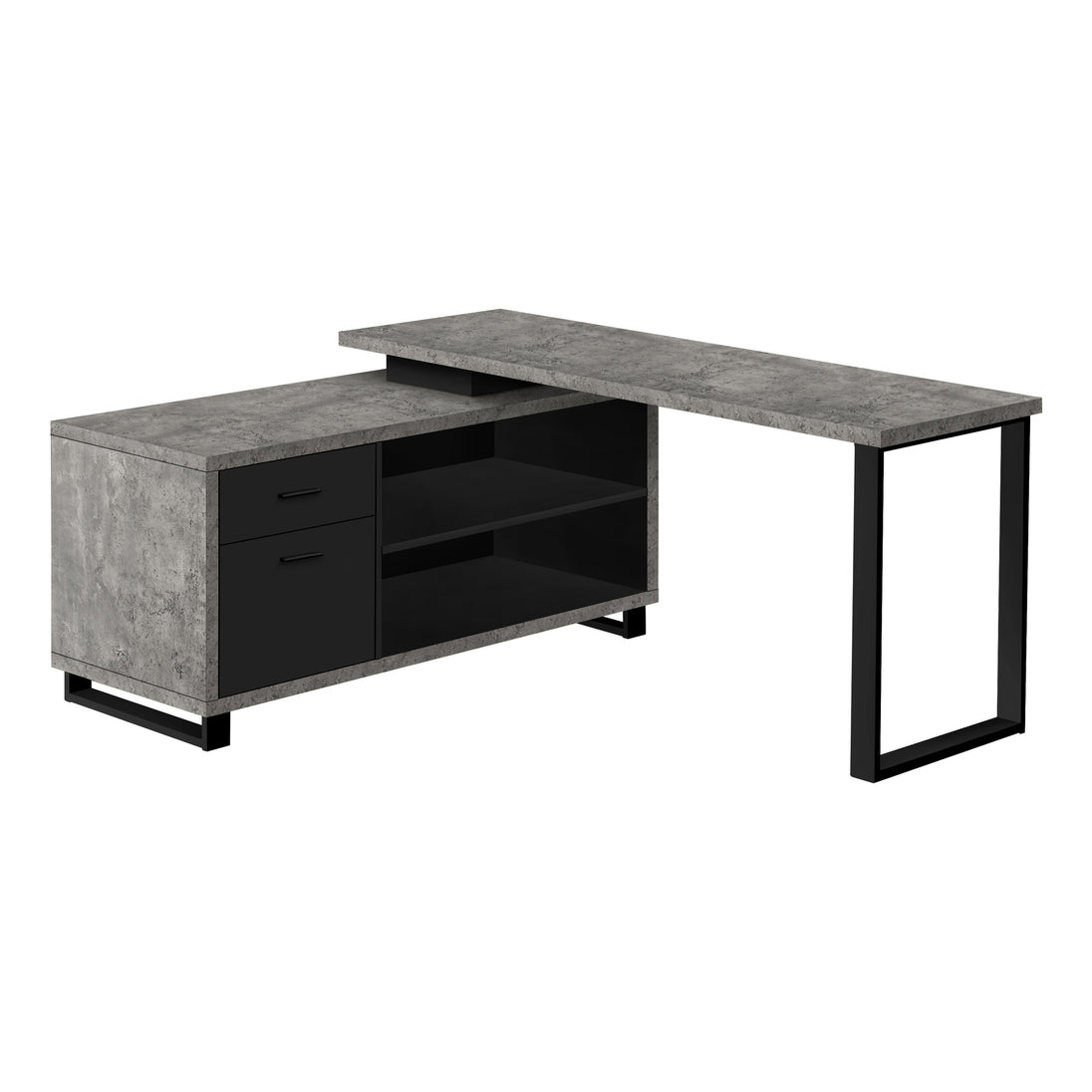 I 7714 Computer Desk - 72"L Grey Concrete/Black Executive Corner - Furniture Depot