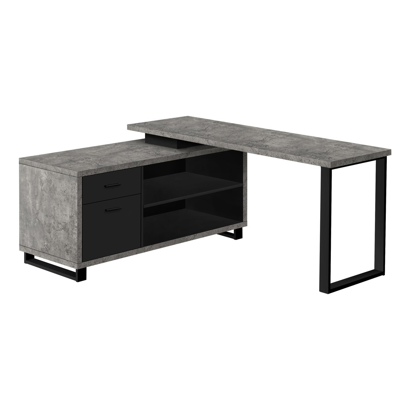 I 7714 Computer Desk - 72"L Grey Concrete/Black Executive Corner - Furniture Depot