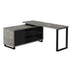 I 7714 Computer Desk - 72"L Grey Concrete/Black Executive Corner - Furniture Depot