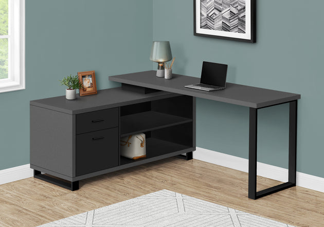 I 7715 Computer Desk - 72"L Modern Grey / Black Executive Corner - Furniture Depot