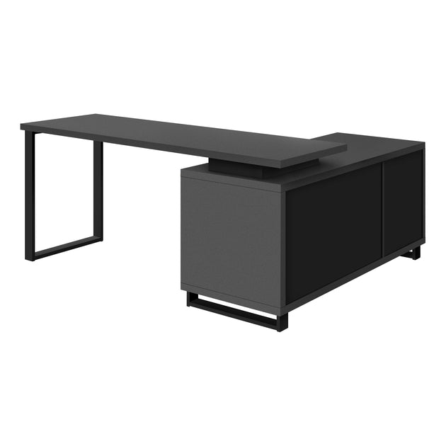 I 7715 Computer Desk - 72"L Modern Grey / Black Executive Corner - Furniture Depot