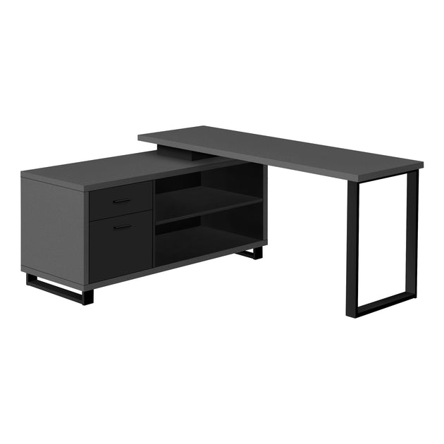 I 7715 Computer Desk - 72"L Modern Grey / Black Executive Corner - Furniture Depot