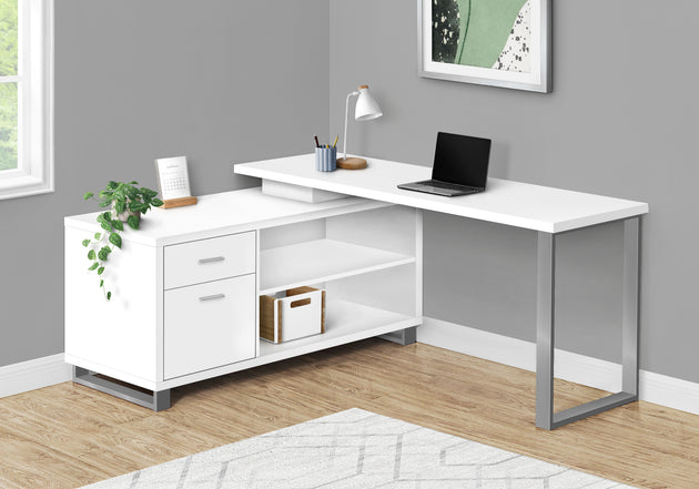 I 7716 Computer Desk - 72"L White / Silver Executive Corner - Furniture Depot