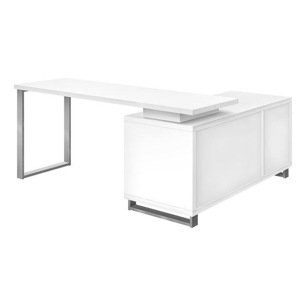 I 7716 Computer Desk - 72"L White / Silver Executive Corner - Furniture Depot