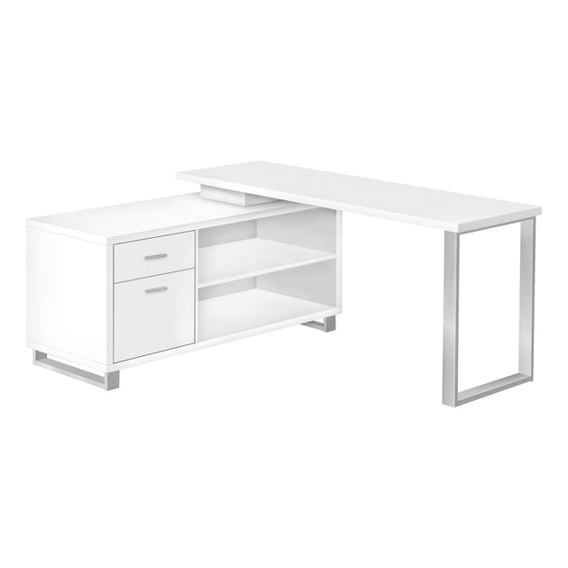 I 7716 Computer Desk - 72"L White / Silver Executive Corner - Furniture Depot