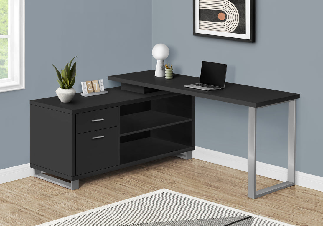 I 7717 Computer Desk - 72"L Black / Silver Executive Corner - Furniture Depot (7881153315064)