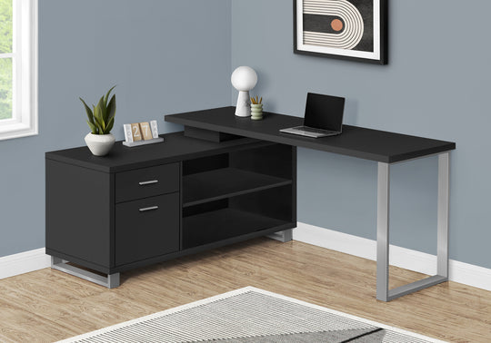 I 7717 Computer Desk - 72"L Black / Silver Executive Corner - Furniture Depot (7881153315064)