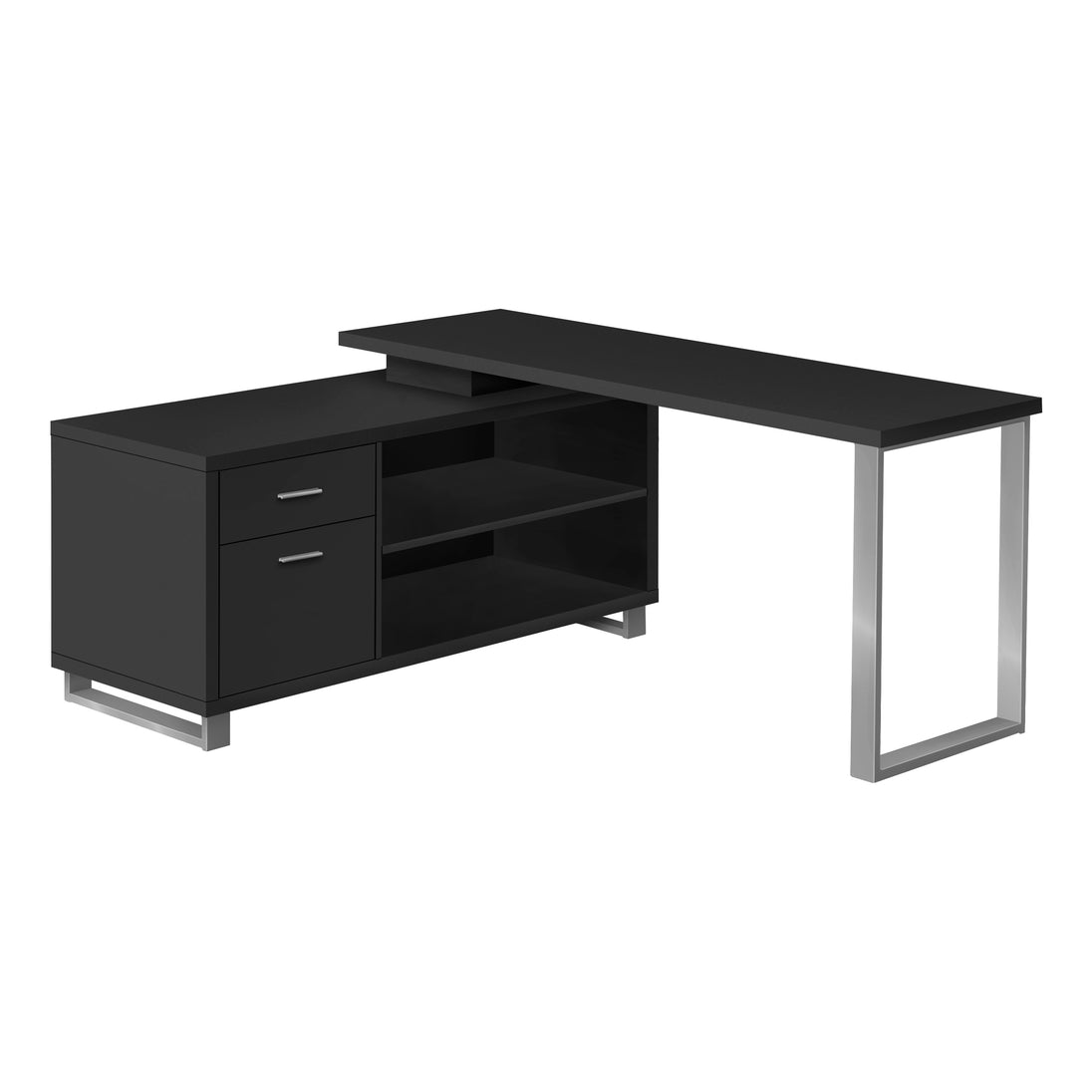I 7717 Computer Desk - 72"L Black / Silver Executive Corner - Furniture Depot (7881153315064)