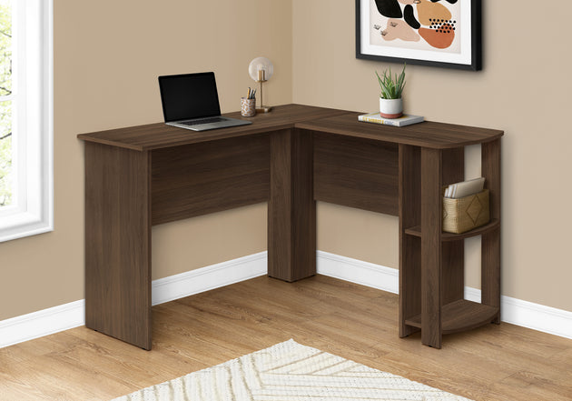 I 7721 Computer Desk - Dark Walnut L-Shaped Corner / 2 Shelves - Furniture Depot