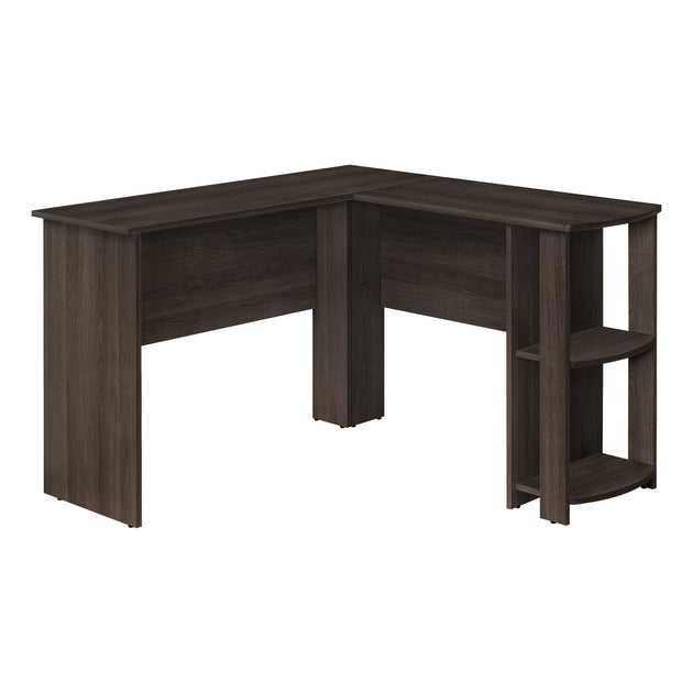 I 7722 Computer Desk - Brown Oak L-Shaped Corner / 2 Shelves - Furniture Depot