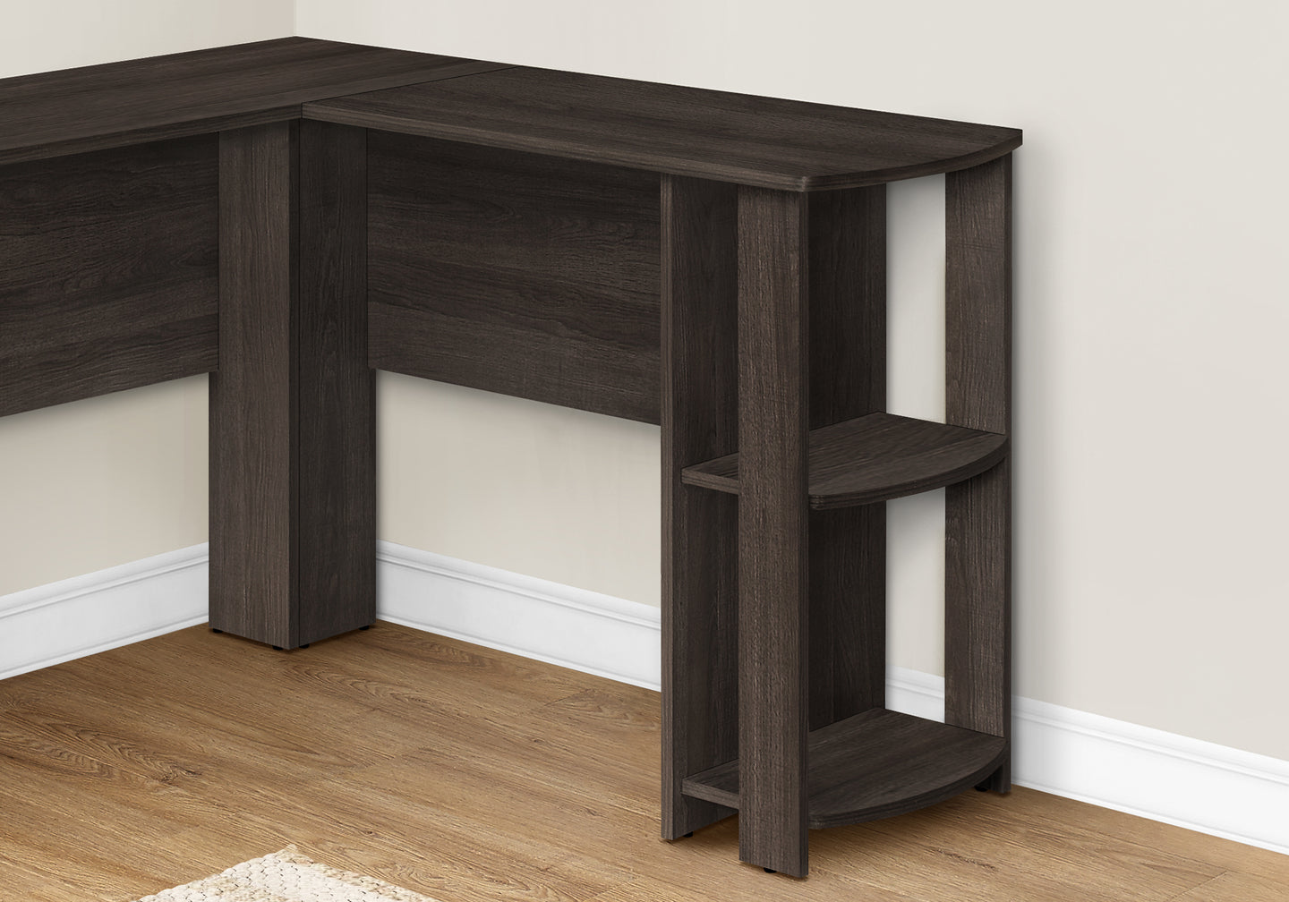 I 7722 Computer Desk - Brown Oak L-Shaped Corner / 2 Shelves - Furniture Depot