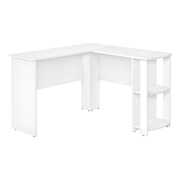 I 7723 Computer Desk - White L-Shaped Corner / 2 Shelves - Furniture Depot
