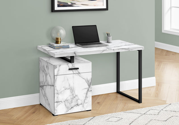 I 7762 Computer Desk - 48"L / White Marble Left Or Right Facing - Furniture Depot