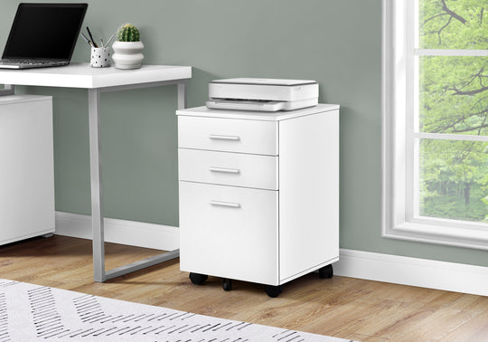 I 7780 Filing Cabinet - 3 Drawer / White On Castors - Furniture Depot