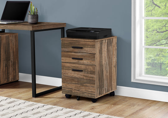 I 7782 Filing Cabinet - 3 Drawer / Brown Reclaimed On Castors - Furniture Depot