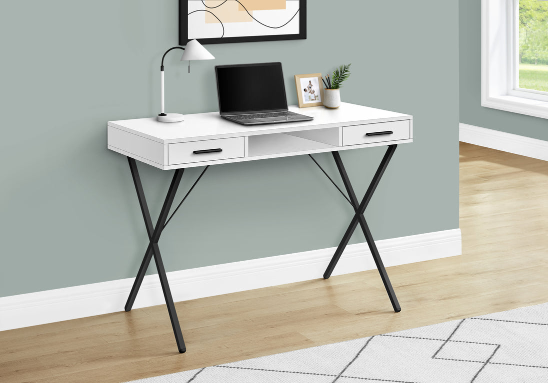 I 7790 Computer Desk - 42"L / White / Black Metal - Furniture Depot