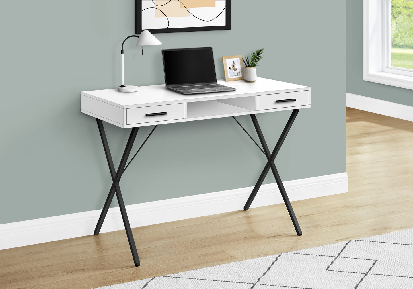 I 7790 Computer Desk - 42"L / White / Black Metal - Furniture Depot