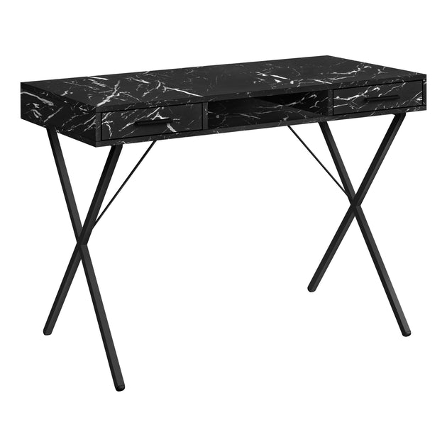 I 7793 Computer Desk - 42"L / Black Marble / Black Metal - Furniture Depot