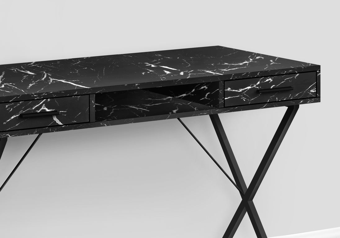 I 7793 Computer Desk - 42"L / Black Marble / Black Metal - Furniture Depot