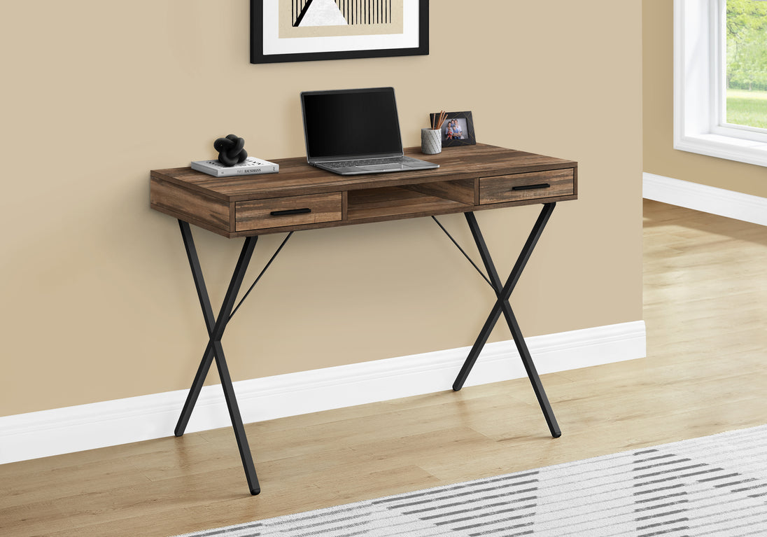 I 7794 Computer Desk - 42"L / Brown Reclaimed Wood / Black Metal - Furniture Depot